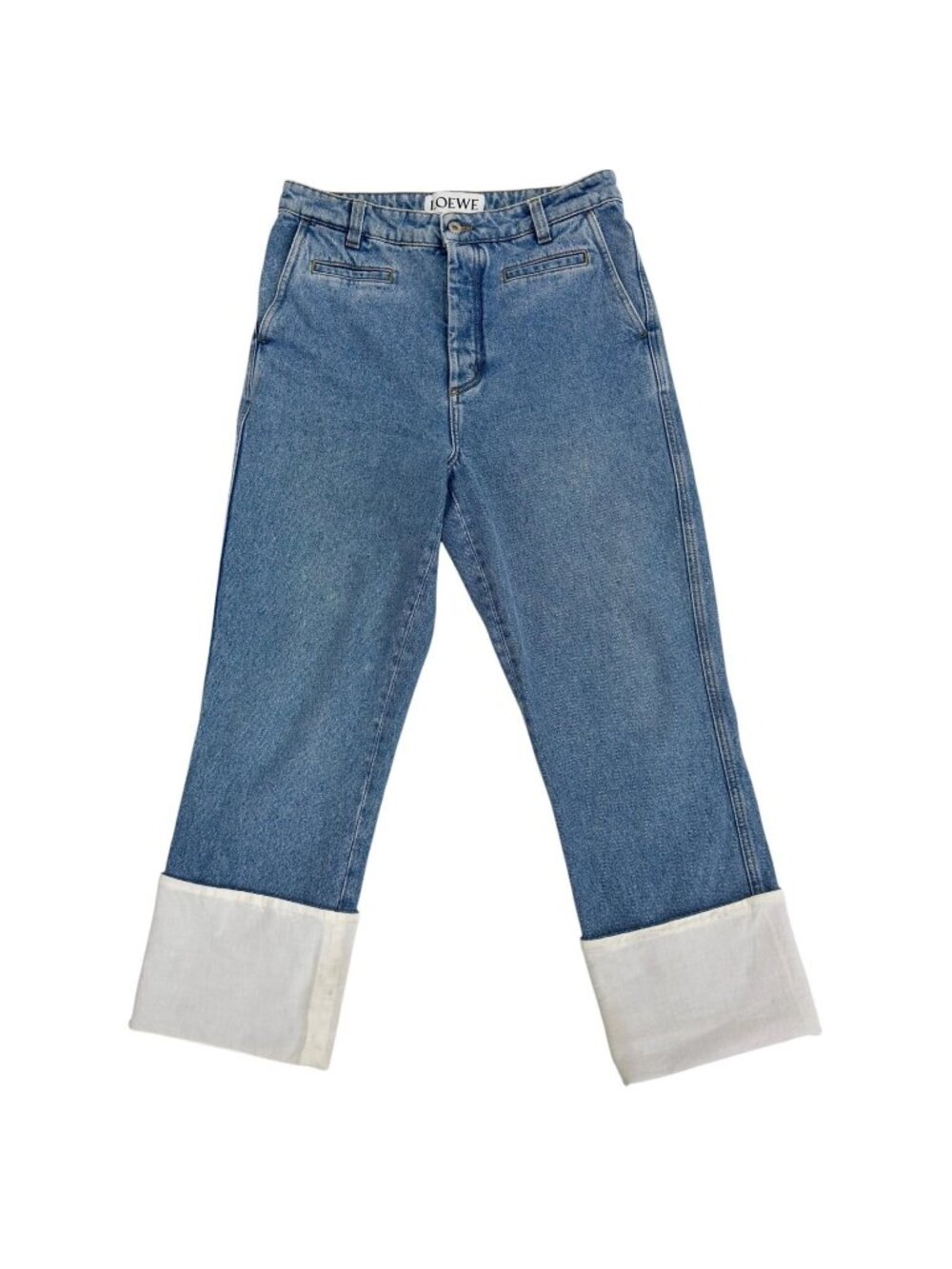 Loewe Review Button Fly Leather Patch Fisherman Denim Pants Indigo 46